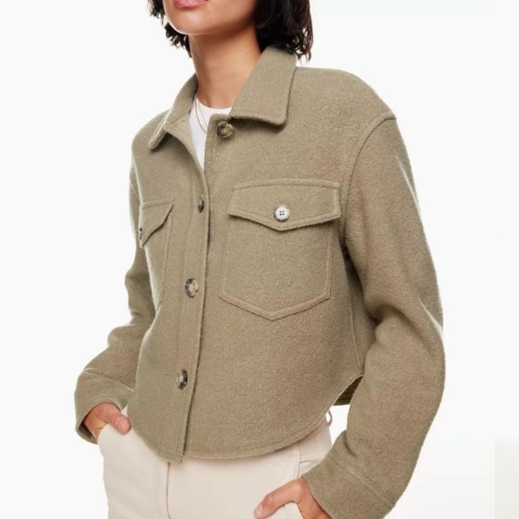 Aritzia Wilfred Free The Ganna Cropped Shirt Jacket Shacket Taupe Beige Wool L - Picture 3 of 12